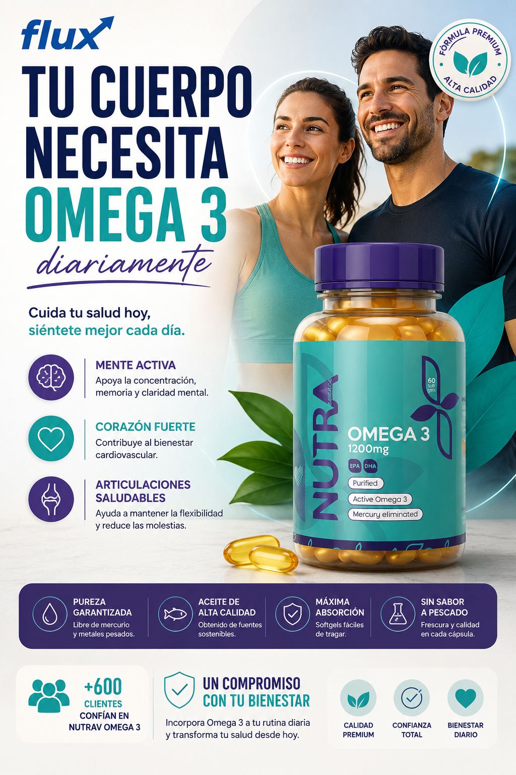 Flux OmegaPure™ / Omega 3 premium para mente, corazón y bienestar diario