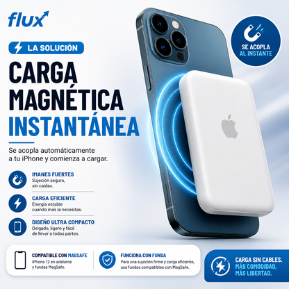 Flux PowerMag™ / Batería magnética portátil para iPhone – carga instantánea sin cables