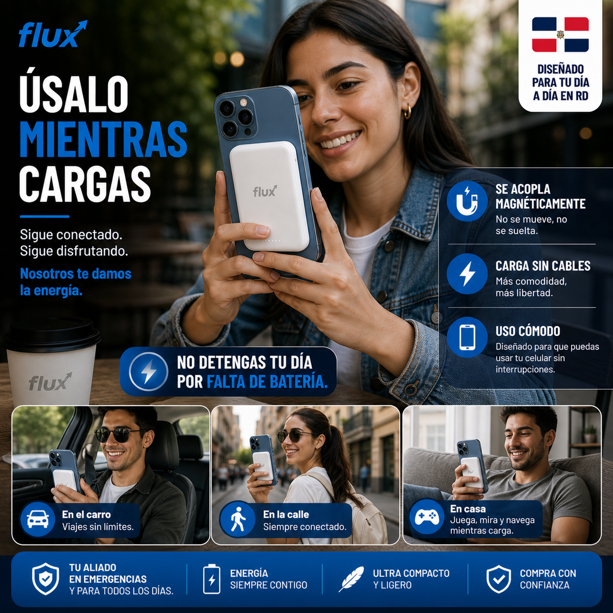 Flux PowerMag™ / Batería magnética portátil para iPhone – carga instantánea sin cables