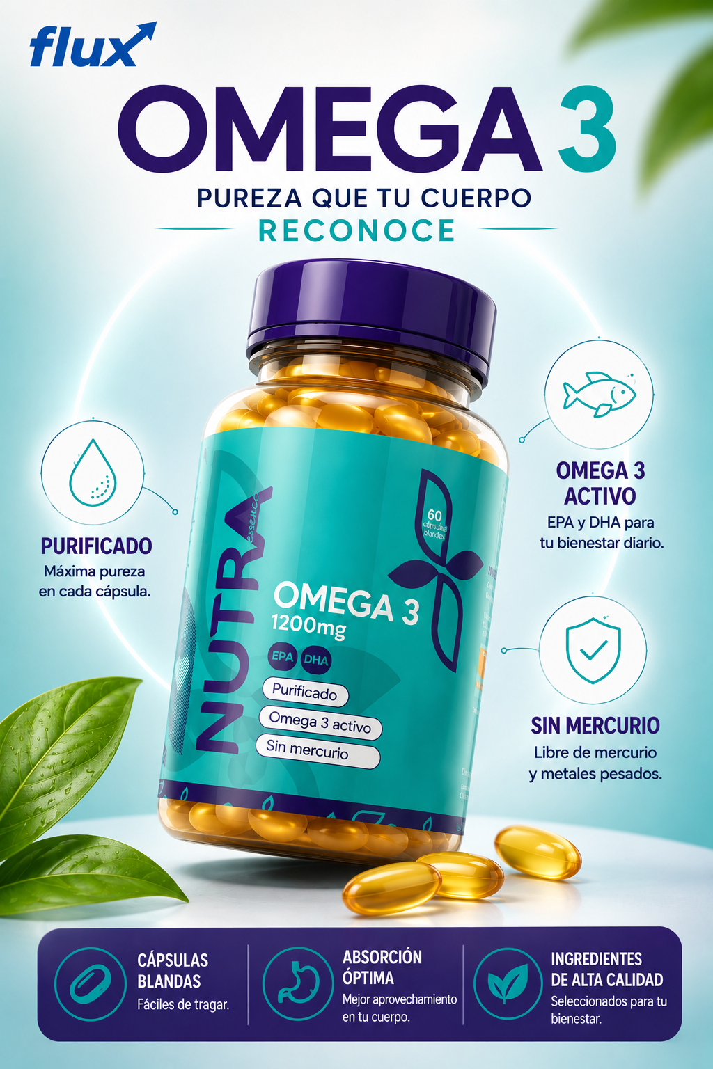 Flux OmegaPure™ / Omega 3 premium para mente, corazón y bienestar diario