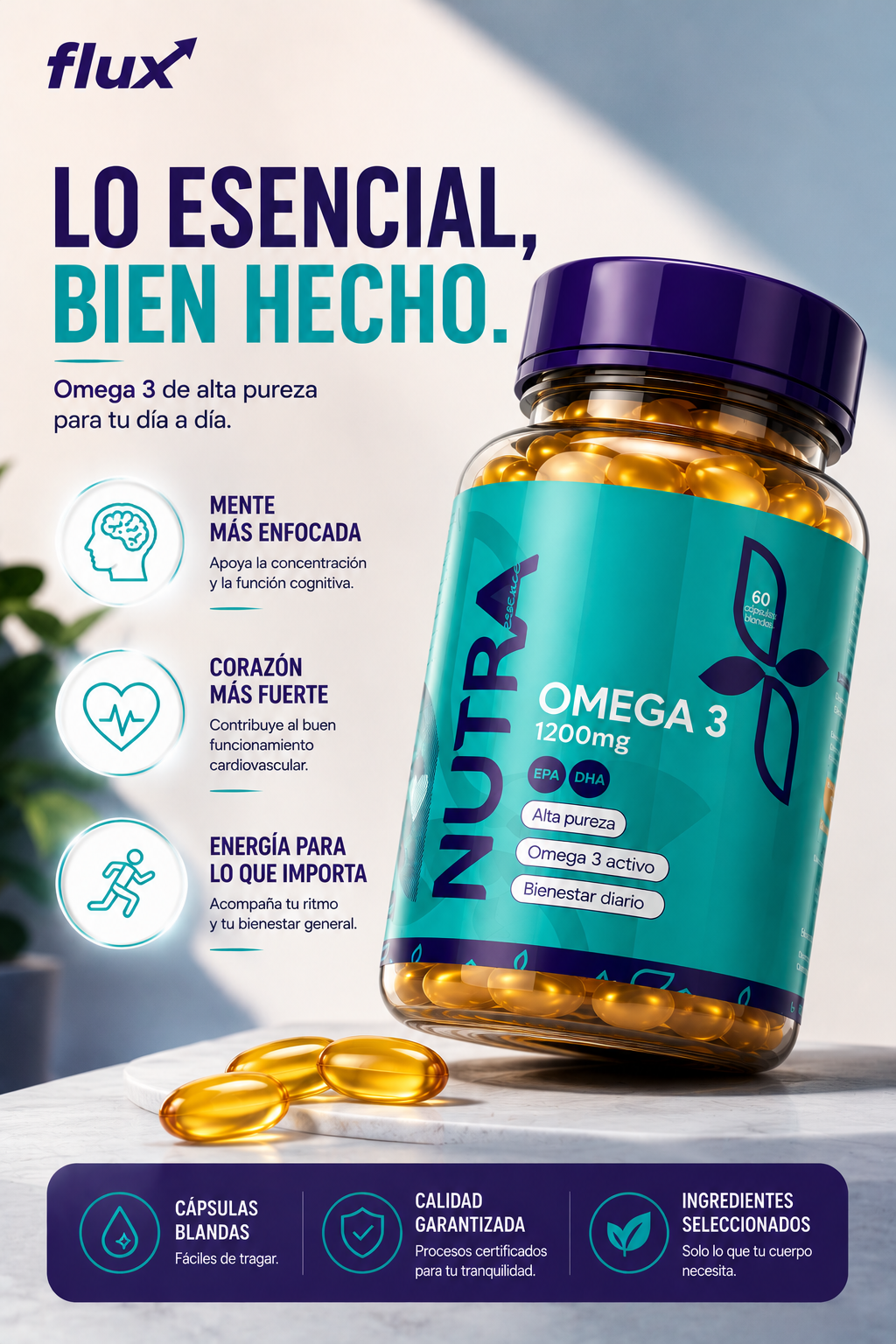 Flux OmegaPure™ / Omega 3 premium para mente, corazón y bienestar diario